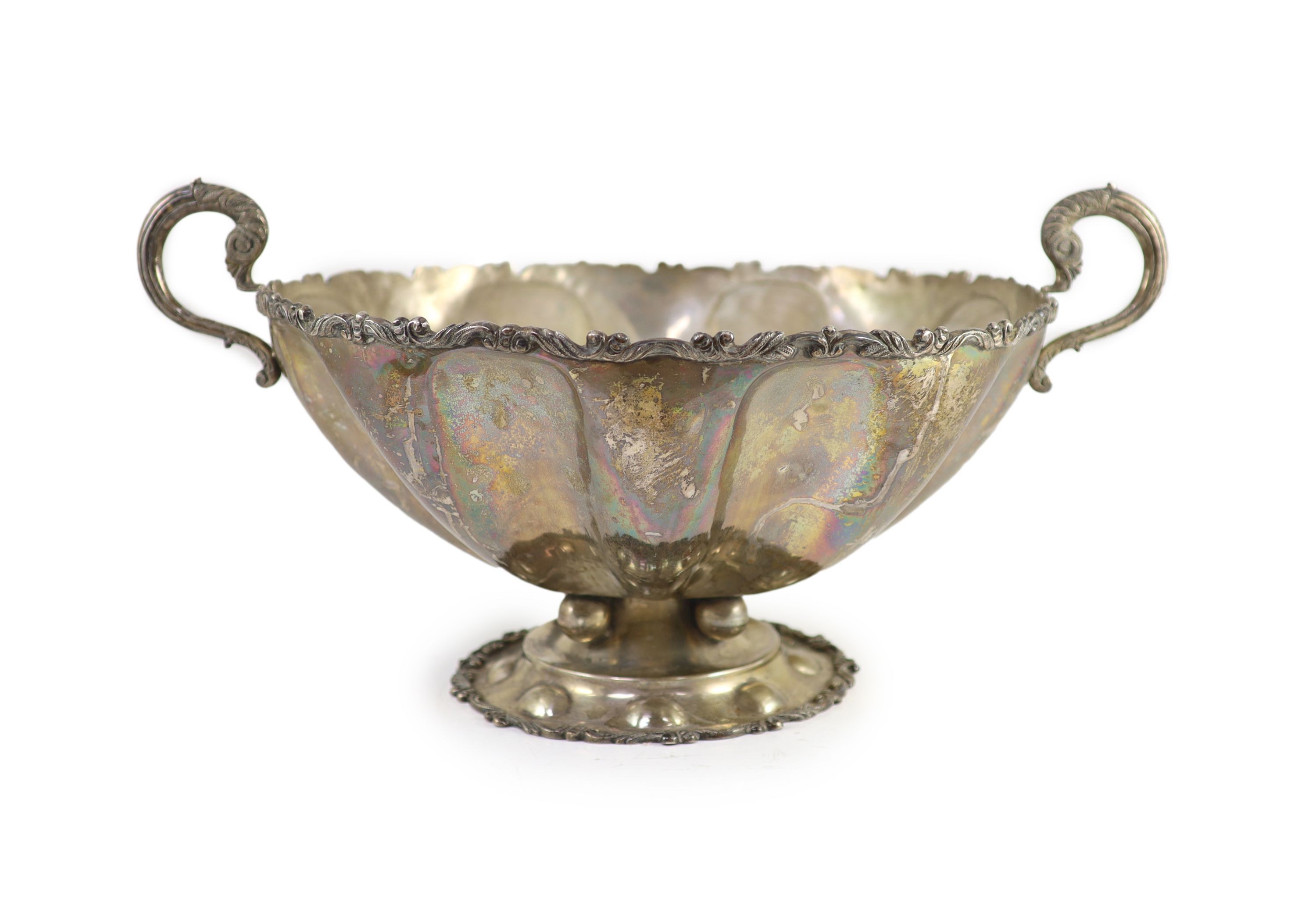 A large Mexican sterling silver two handled pedestal punch bowl